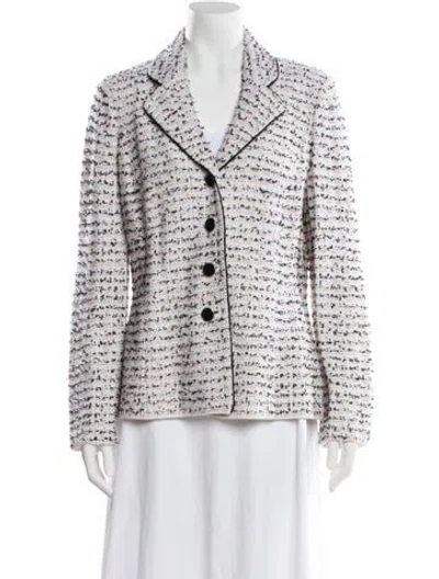 Pre-owned St John Wool Tweed Pattern Blazer In White