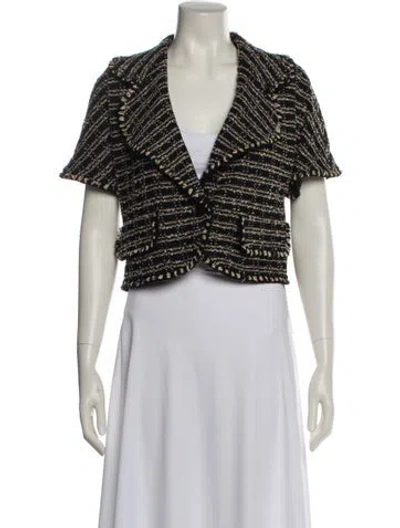 Pre-owned St John Wool Tweed Pattern Bolero In Black