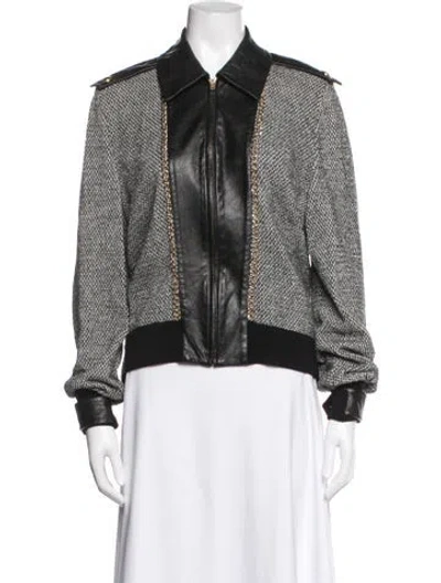 Pre-owned St John Wool Tweed Pattern Bomber Jacket In Black/white