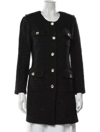 Pre-owned St John Wool Tweed Pattern Coat In Black