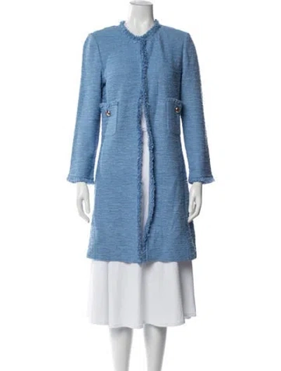 Pre-owned St John Wool Tweed Pattern Coat In Blue