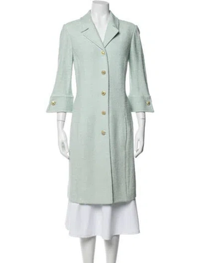 Pre-owned St John Wool Tweed Pattern Coat In Blue
