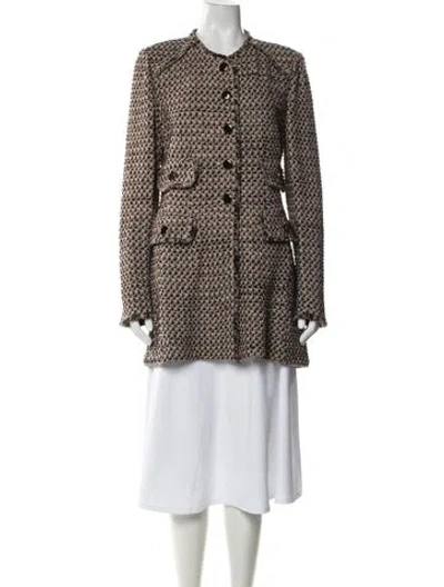 Pre-owned St John Wool Tweed Pattern Coat In Brown