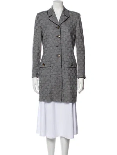 Pre-owned St John Wool Tweed Pattern Coat In White