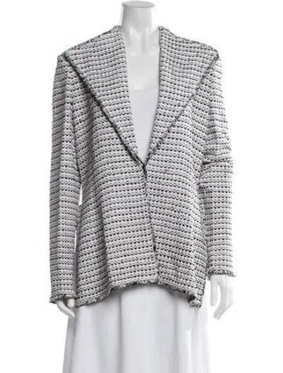 Pre-owned St John Wool Tweed Pattern Coat In White