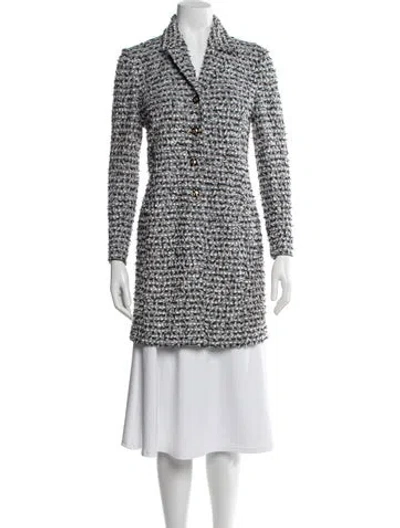 Pre-owned St John Wool Tweed Pattern Coat In White