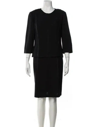 Pre-owned St John Wool Tweed Pattern Dress Set In Black