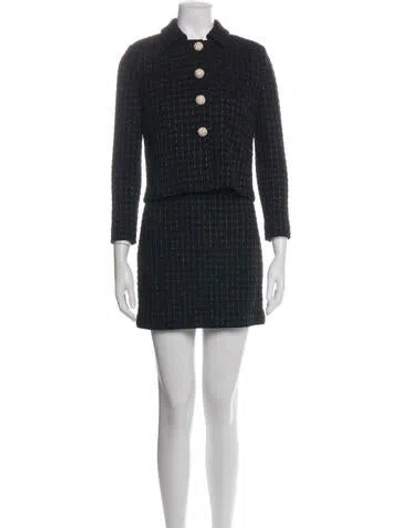 Pre-owned St John Wool Tweed Pattern Dress Set In Black/metallic