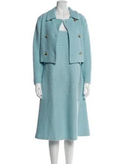 Pre-owned St John Wool Tweed Pattern Dress Set In Blue