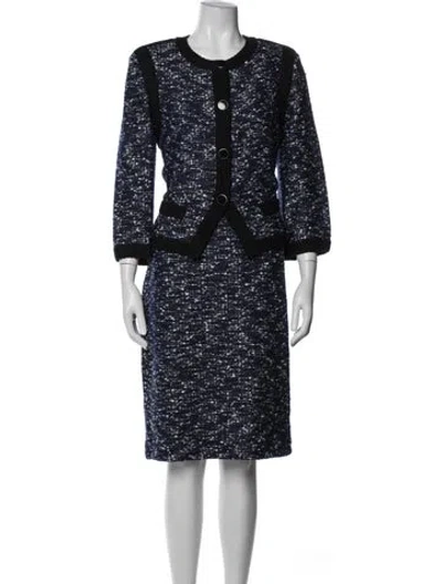 Pre-owned St John Wool Tweed Pattern Dress Set In Blue/metallic