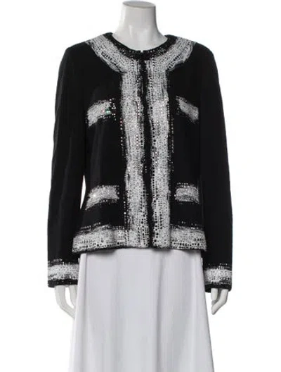 Pre-owned St John Wool Tweed Pattern Evening Jacket In Black