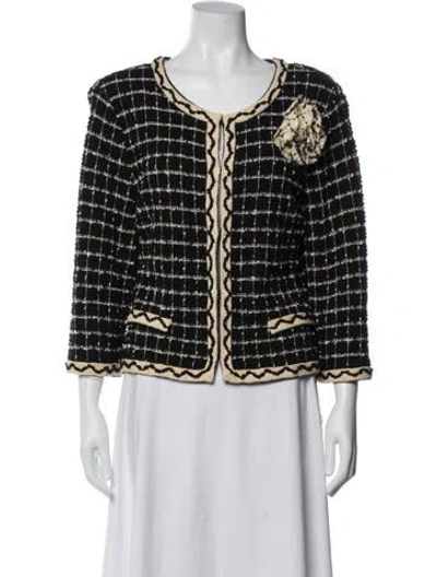 Pre-owned St John Wool Tweed Pattern Evening Jacket In Black