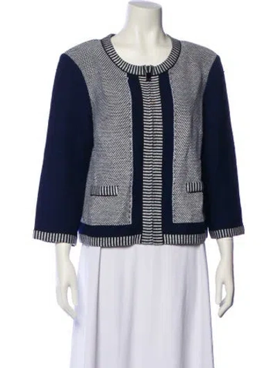 Pre-owned St John Wool Tweed Pattern Evening Jacket In Blue