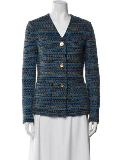 Pre-owned St John Wool Tweed Pattern Evening Jacket In Blue
