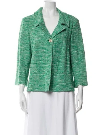 Pre-owned St John Wool Tweed Pattern Evening Jacket In Green