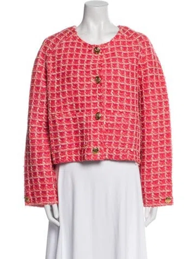 Pre-owned St John Wool Tweed Pattern Evening Jacket In Pink