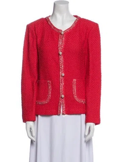 Pre-owned St John Wool Tweed Pattern Evening Jacket In Red
