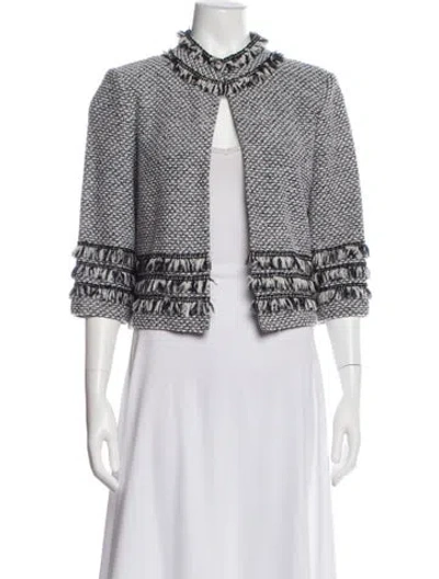 Pre-owned St John Wool Tweed Pattern Evening Jacket In White