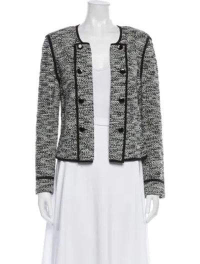 Pre-owned St John Wool Tweed Pattern Evening Jacket In White