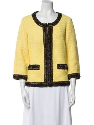 Pre-owned St John Wool Tweed Pattern Evening Jacket In Yellow