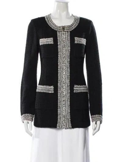 Pre-owned St John Wool Tweed Pattern Jacket In Black