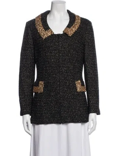Pre-owned St John Wool Tweed Pattern Jacket In Black