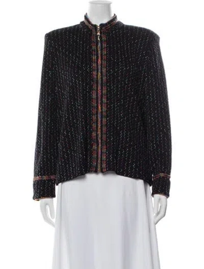 Pre-owned St John Wool Tweed Pattern Jacket In Black