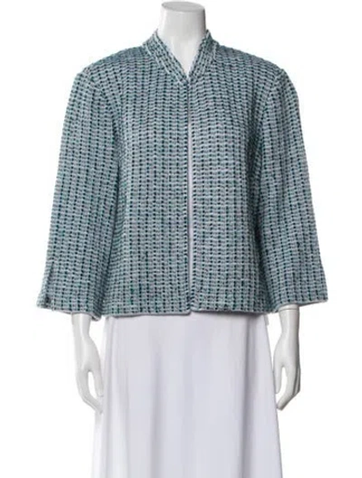 Pre-owned St John Wool Tweed Pattern Jacket In Blue