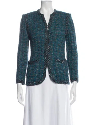 Pre-owned St John Wool Tweed Pattern Jacket In Blue