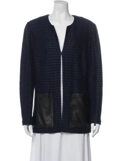 Pre-owned St John Wool Tweed Pattern Jacket In Blue