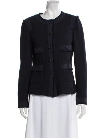 Pre-owned St John Wool Tweed Pattern Jacket In Blue