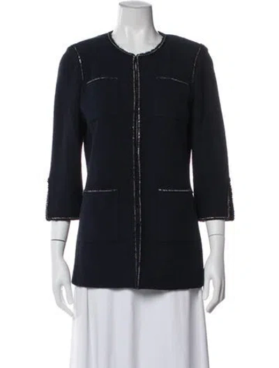 Pre-owned St John Wool Tweed Pattern Jacket In Blue