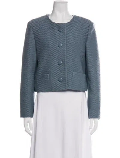 Pre-owned St John Wool Tweed Pattern Jacket In Blue