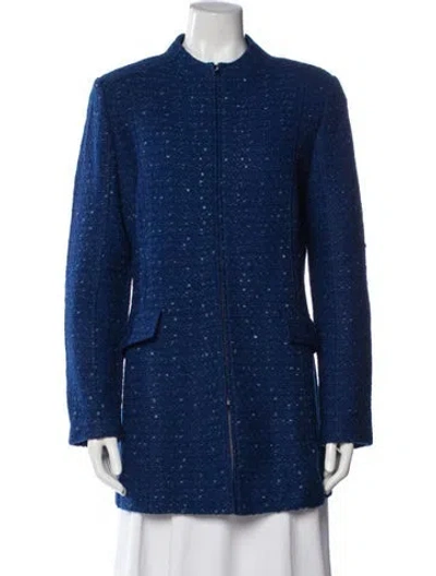 Pre-owned St John Wool Tweed Pattern Jacket In Blue