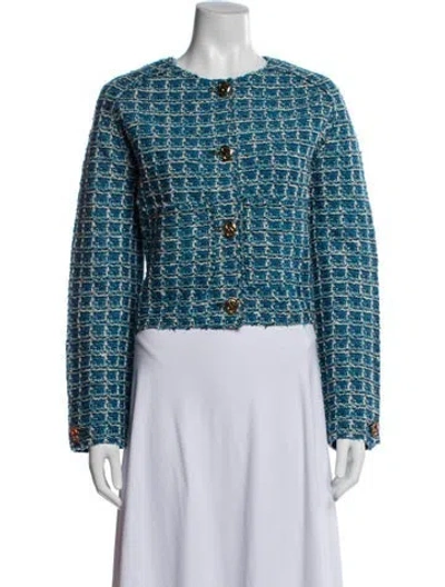 Pre-owned St John Wool Tweed Pattern Jacket In Blue