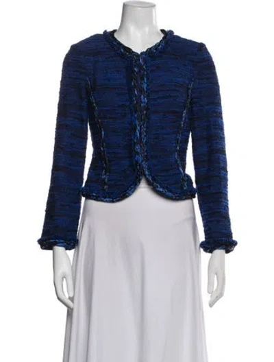 Pre-owned St John Wool Tweed Pattern Jacket In Blue