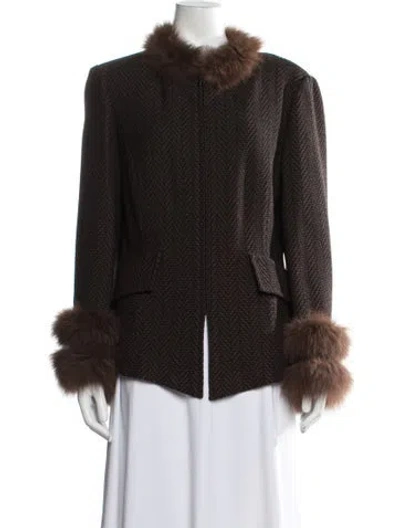 Pre-owned St John Wool Tweed Pattern Jacket In Brown
