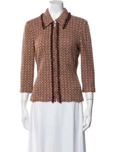 Pre-owned St John Wool Tweed Pattern Jacket In Brown
