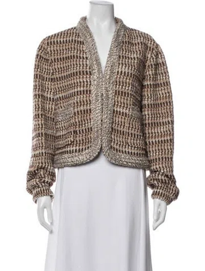 Pre-owned St John Wool Tweed Pattern Jacket In Brown