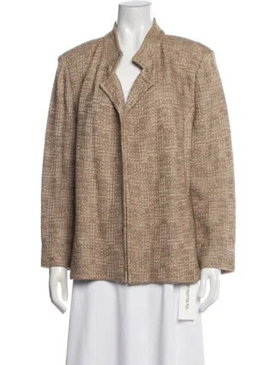 Pre-owned St John Wool Tweed Pattern Jacket In Brown/gold