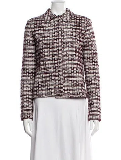 Pre-owned St John Wool Tweed Pattern Jacket In Burgundy