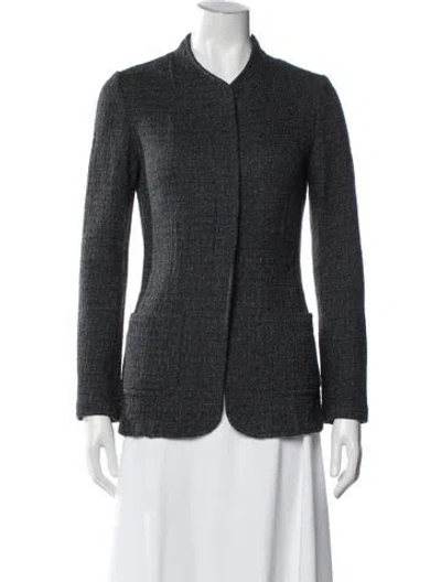 Pre-owned St John Wool Tweed Pattern Jacket In Gray