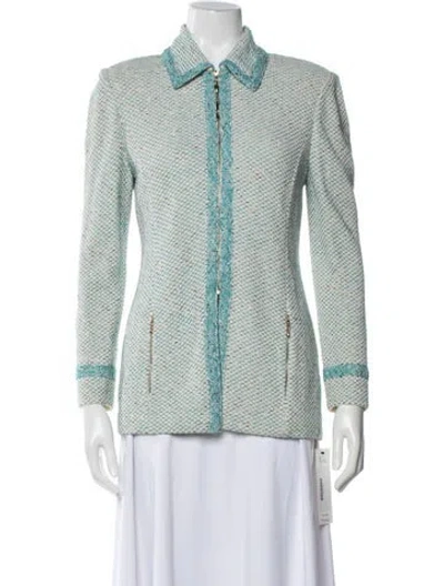 Pre-owned St John Wool Tweed Pattern Jacket In Green