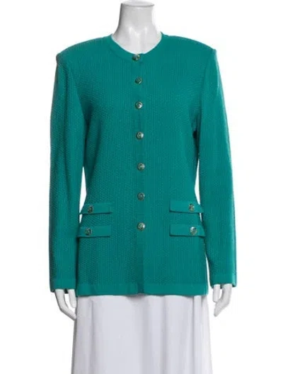 Pre-owned St John Wool Tweed Pattern Jacket In Green