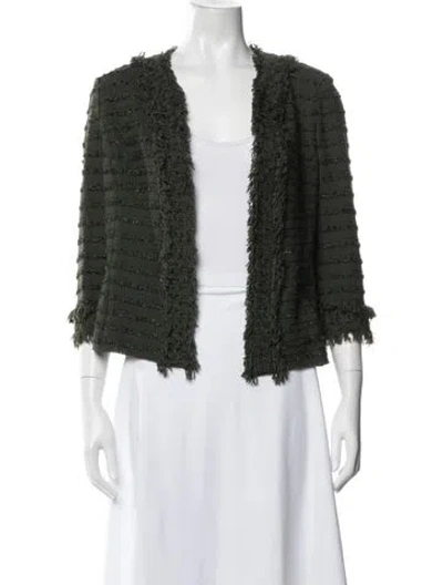 Pre-owned St John Wool Tweed Pattern Jacket In Green