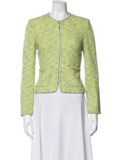 Pre-owned St John Wool Tweed Pattern Jacket In Green