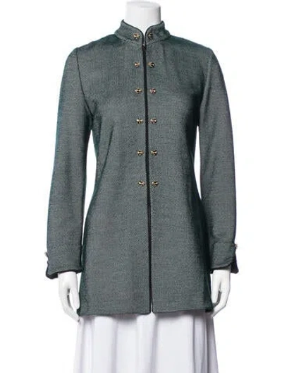 Pre-owned St John Wool Tweed Pattern Jacket In Green