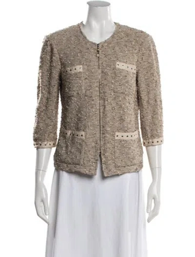 Pre-owned St John Wool Tweed Pattern Jacket In Neutrals