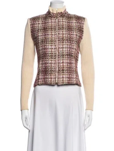 Pre-owned St John Wool Tweed Pattern Jacket In Pink