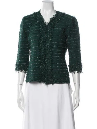 Pre-owned St John Wool Tweed Pattern Jacket W/ Tags In Green